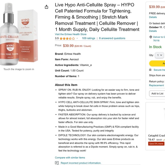 Anti Cellulite spray. Live HYPO ANTI-cellulite SPRAY - Picture 2 of 7